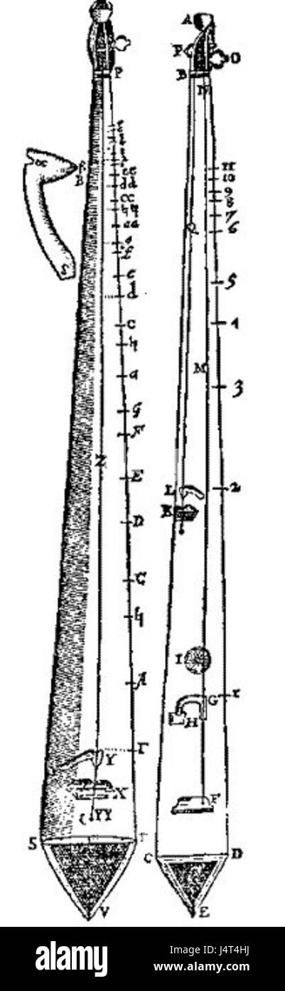 La marina de Tromba, décrite par Mersenne, est un instrument de musique ressemblant à une trompette, connu pour son son distinctif, utilisé dans la musique du XVIIe siècle. Les travaux de Mersenneâ sur l'instrument ont contribué à la théorie de la musique ancienne et à l'acoustique. Banque D'Images