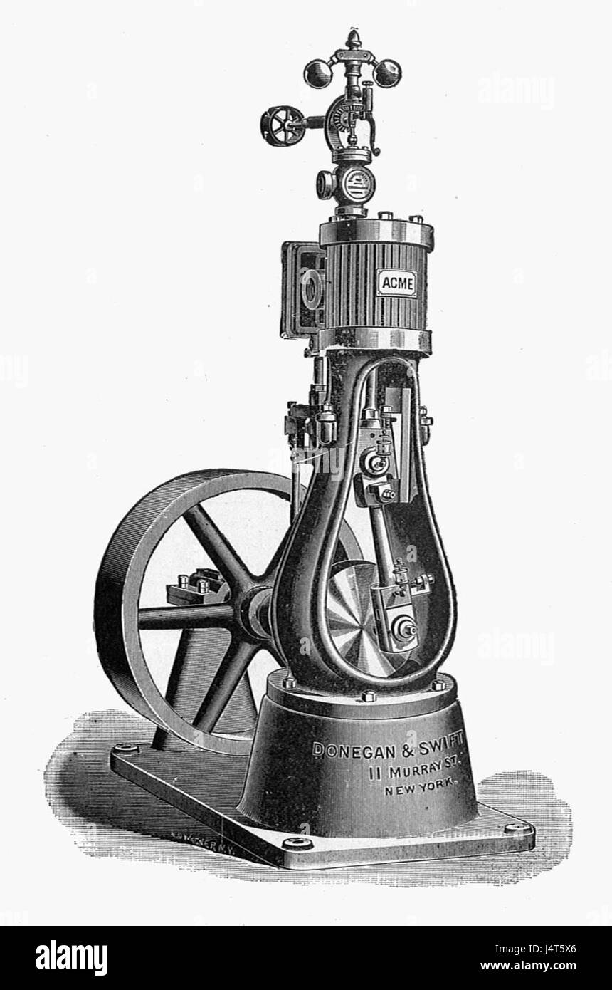 La machine à vapeur à bouteille verticale, présentée dans la publication de 1904 'Nouveau catéchisme du moteur à vapeur', représente un modèle précoce de la technologie de machine à vapeur utilisée pour les travaux mécaniques au début du XXe siècle. Banque D'Images