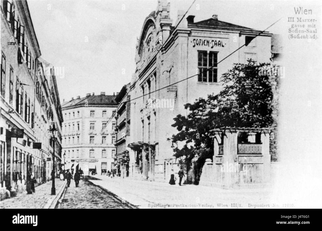 Cette image représente SofiensÃ¤le, un bâtiment historique à Vienne, en Autriche, vers l'an 1900. Le lieu était connu pour ses événements culturels, y compris des concerts et des bals, reflétant la vie sociale de Vienne à l'époque. Banque D'Images