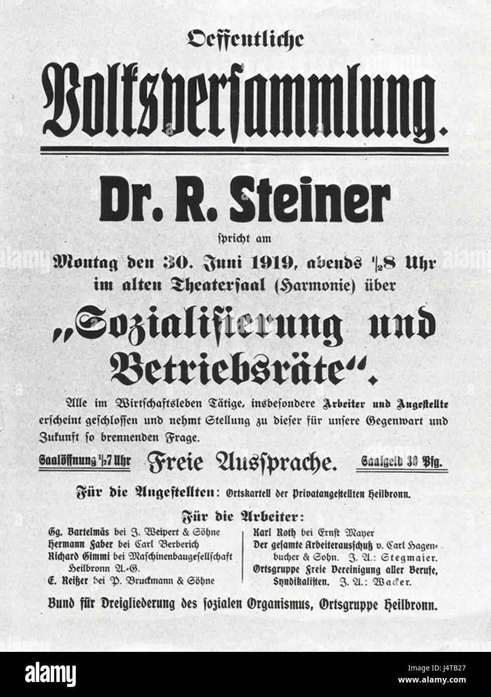 'Vortragsplakat' fait référence à une affiche de conférence, généralement annonçant des conférences à venir ou des événements éducatifs. Ces affiches sont conçues pour informer le public sur le sujet, l'heure et le lieu, souvent avec des visuels clairs et concis avec des détails pertinents pour le bénéfice du public. Elles sont courantes dans les milieux académiques et culturels, en particulier dans les universités ou les musées. Banque D'Images