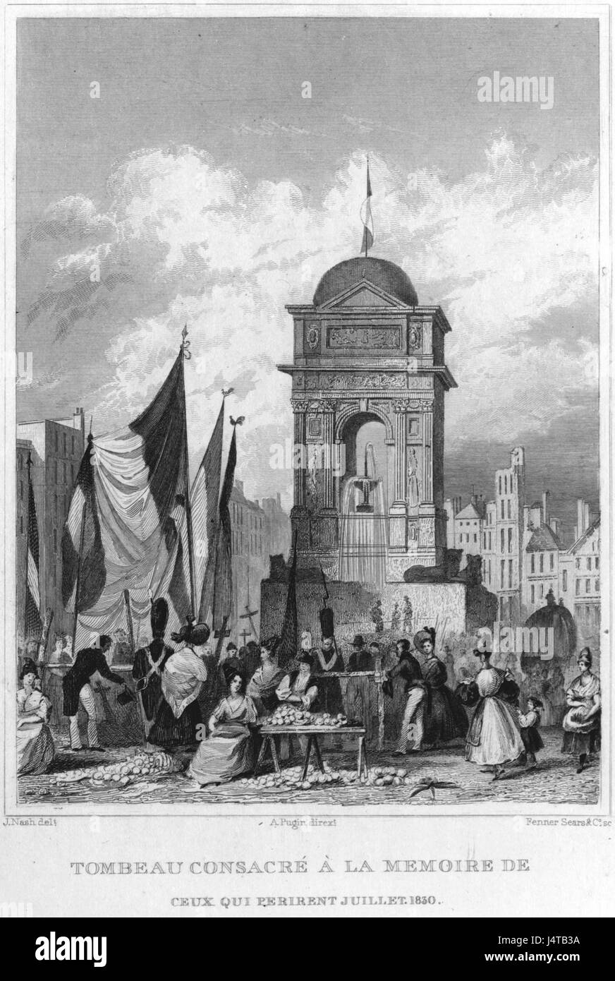 Ce tombeau commémore les victimes de la Révolution de juillet 1830 en France. Située à la Fontaine des innocents, elle est un monument historique dédié à ceux qui sont morts dans le conflit révolutionnaire. Banque D'Images