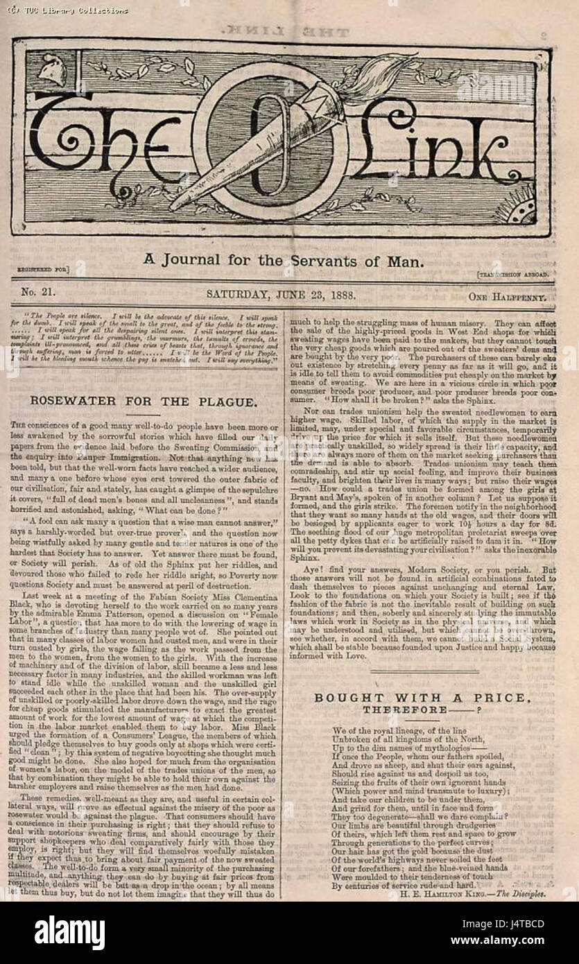Une édition historique de 'The Link', un journal du 23 juin 1888, fournissant des commentaires culturels, politiques ou sociaux de cette période. Banque D'Images