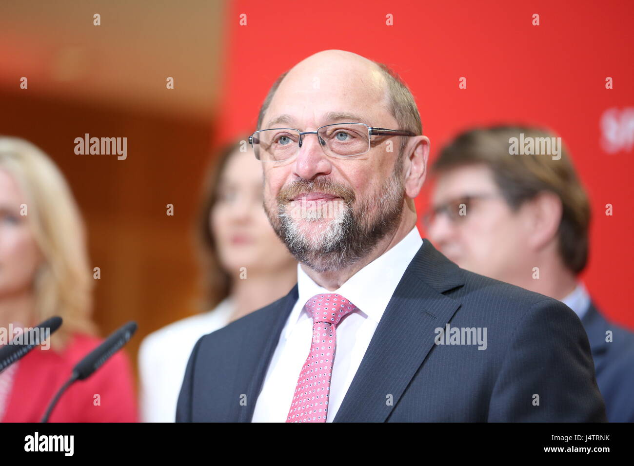 Berlin, Allemagne. 14 mai, 2017. L'élection au parlement du Land de Rhénanie du Nord-Westphalie sur le 14. 05. 2017. Les déclarations de presse avec Martin Schulz à l'atrium de la Willy Brandt de la chambre. Le chef du parti, Martin Schulz dans la centrale du parti du SPD sur la partie à Berlin. La photo montre Martin Schulz. Credit : Simone Kuhlmey/Pacific Press/Alamy Live News Banque D'Images