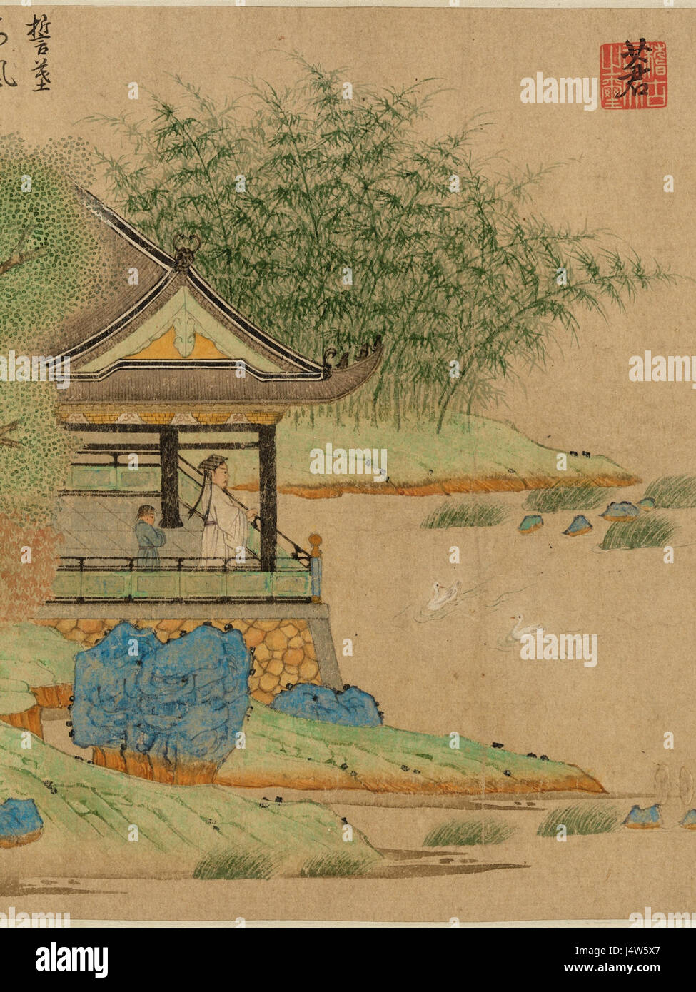 La peinture de Qian Xuan représente Wang Xizhi, un calligraphe estimé du IVe siècle, capturant son élégance et son habileté en calligraphie. Banque D'Images