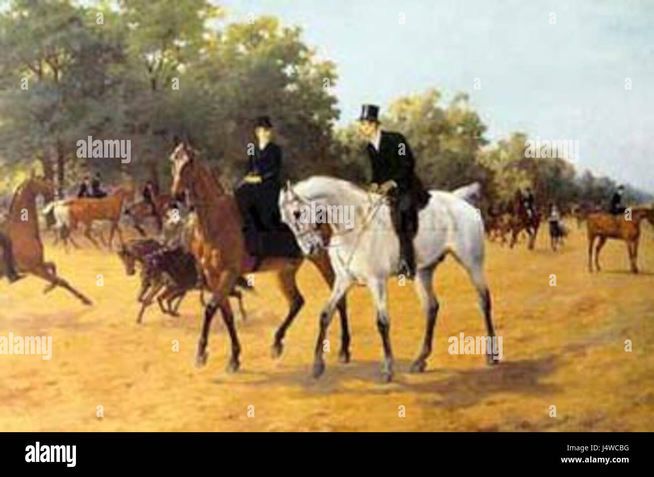 Thomas Blinksâ€™ Painting of Rotten Row capture une scène historique de l'une des rues les plus célèbres de Londonâ€™, connue pour ses activités équestres et ses rassemblements sociaux au XIXe siècle. Banque D'Images