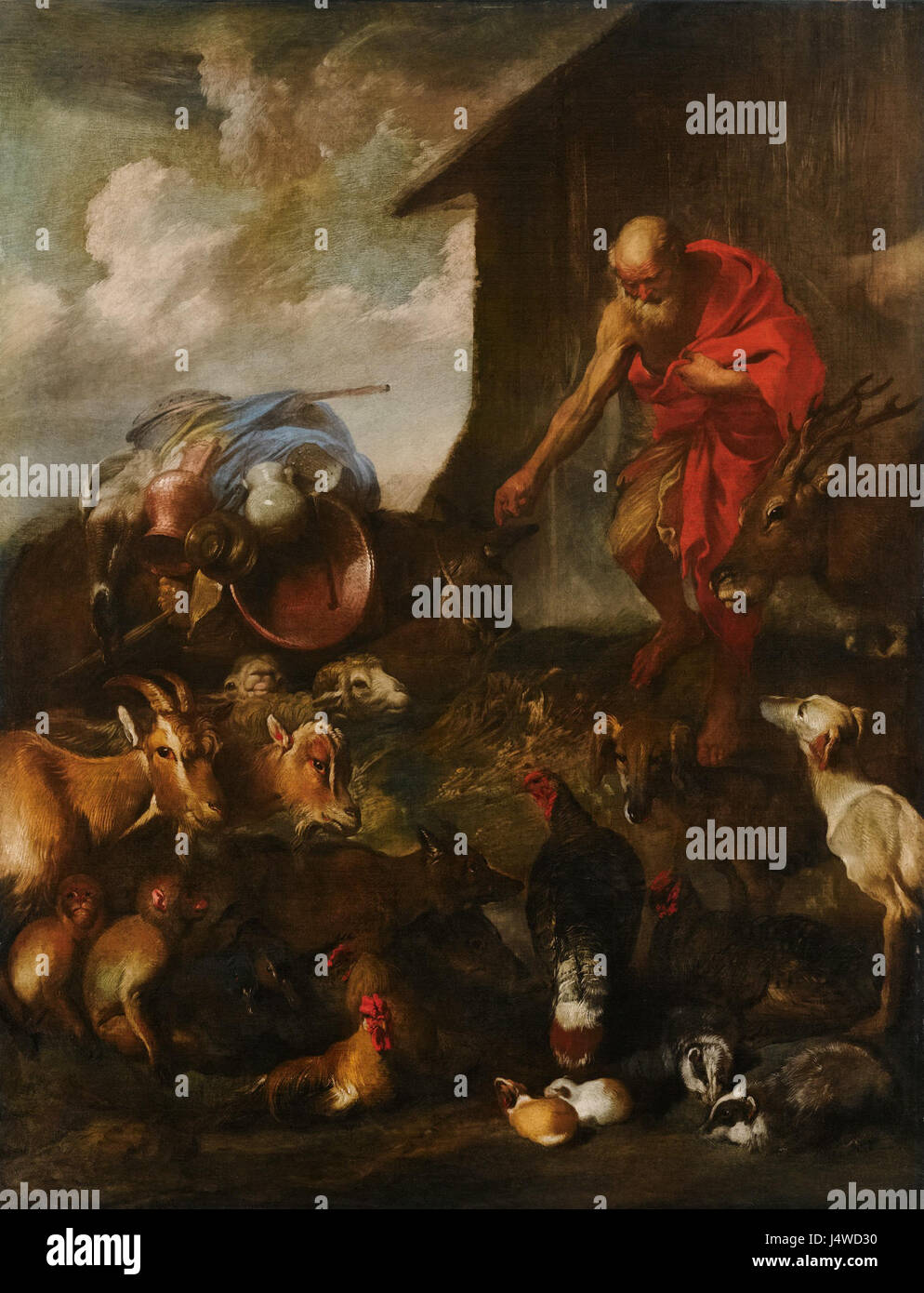 Les animaux dans l'arche de Noé, de l'huile sur toile de Giovanni Benedetto Castiglione dit Il Grechetto Banque D'Images