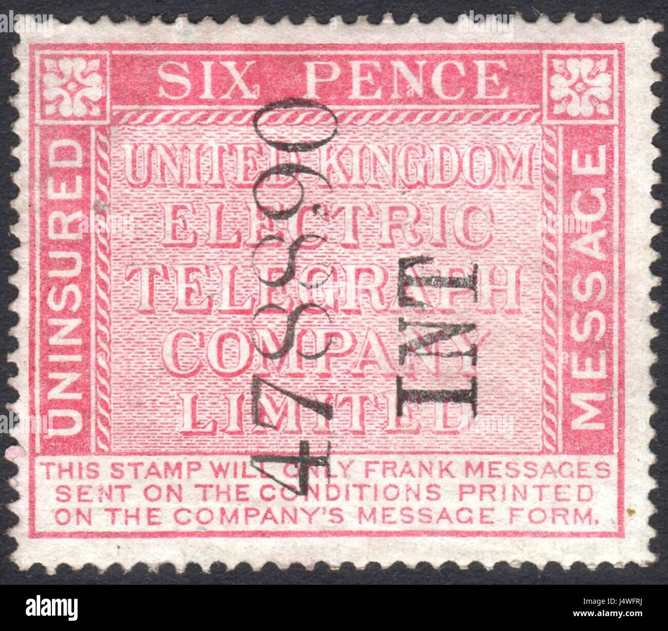Royaume-uni Electric Telegraph Company Limited 6d message non assurés stamp c. 1865 Banque D'Images