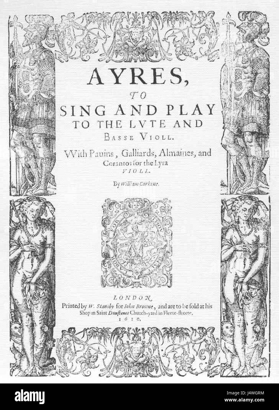 Le premier livre d'Ayres de William Corkine est un recueil de musique vocale du début de la période baroque. La couverture reflète le style artistique de l'époque, offrant un aperçu de la musique et de la culture anglaise du XVIIe siècle. Banque D'Images
