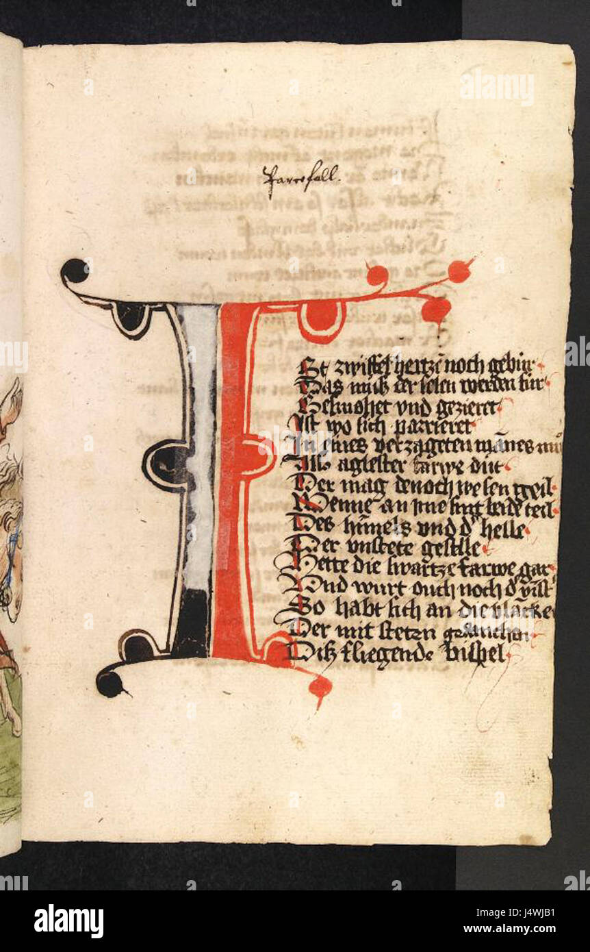 Le Prologue de 'Parzival' de Wolfram von Eschenbach, manuscrit cpg339, est un texte clé de la littérature médiévale. Cette œuvre, qui se déroule dans la légende arthurienne, explore les thèmes de la chevalerie, de la vertu et de la quête du Saint Graal, et est considérée comme l'un des poèmes épiques les plus importants du moyen âge. Banque D'Images