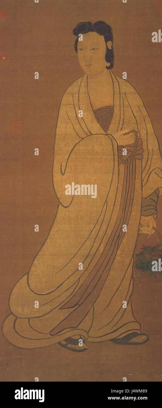 Guanyin au vénérable painier de poissons attrib ZHAO Meng Fu Yuan Ming dyn anon dyn 13681644 rouleau sur soie 1226 x 613 07587 Banque D'Images