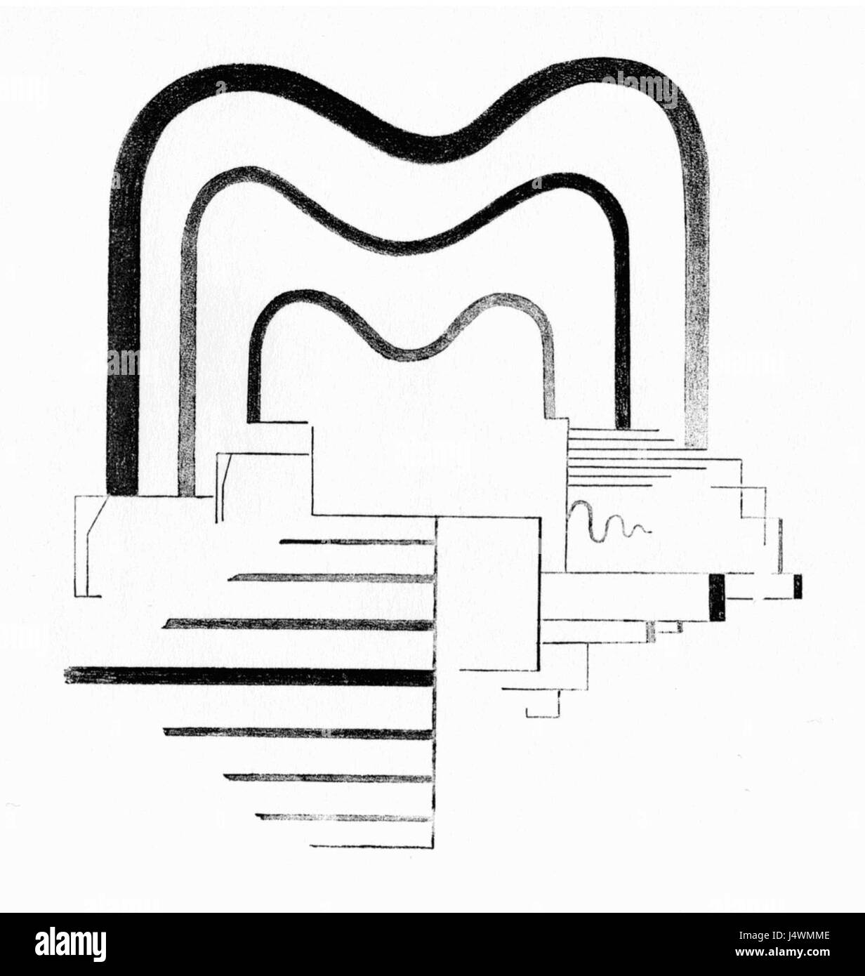 La partie des orchestres verticaux horizontaux de Viking Eggeling est une œuvre d'art visuel associée au mouvement d'avant-garde, reflétant l'art abstrait et expérimental qui explore le mouvement et l'espace à travers des formes géométriques. Banque D'Images