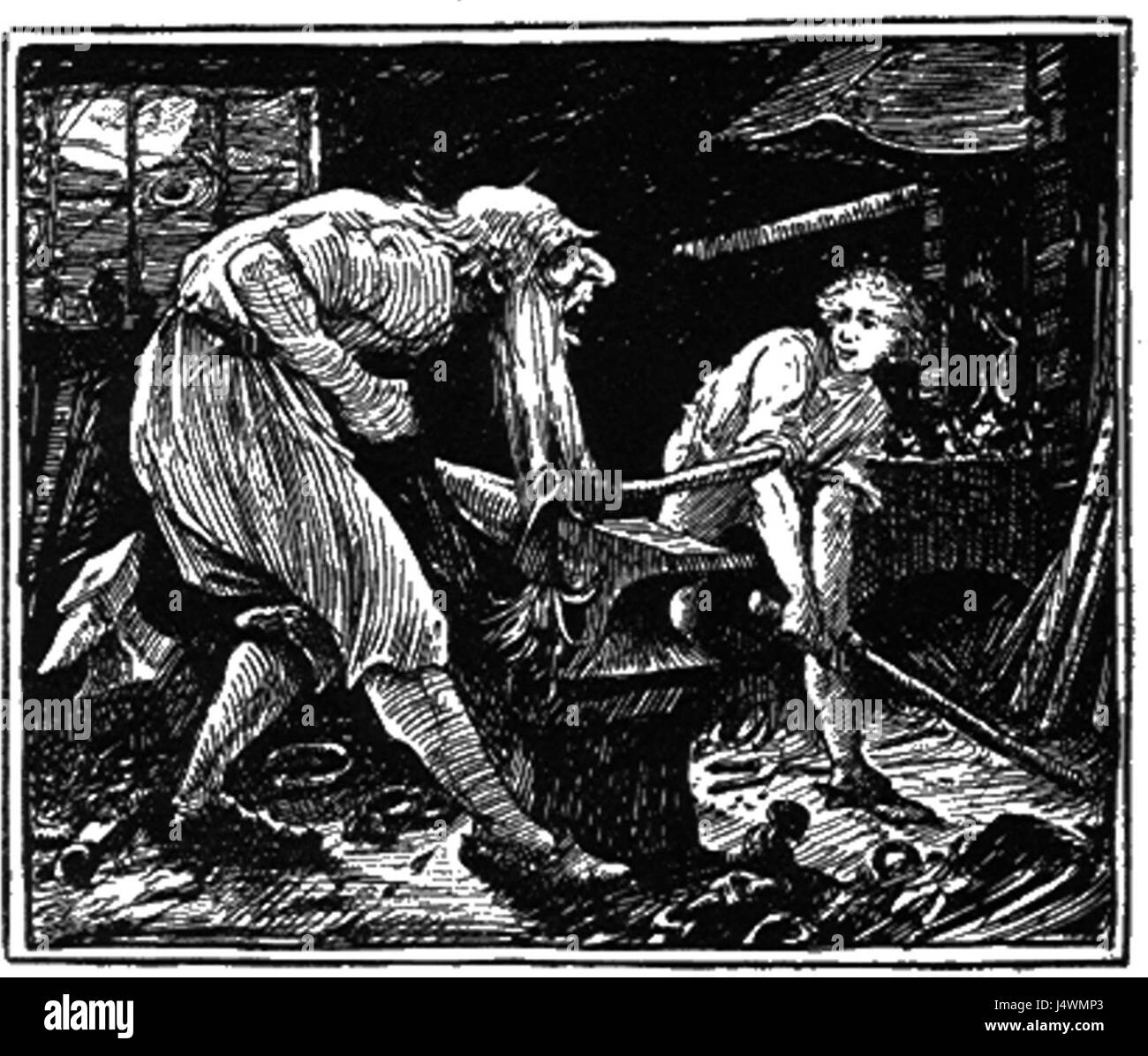 L'histoire du jeune qui cherchait à apprendre ce qu'était la peur du livre de Fée Bleue par Andrew Lang 18893 Banque D'Images