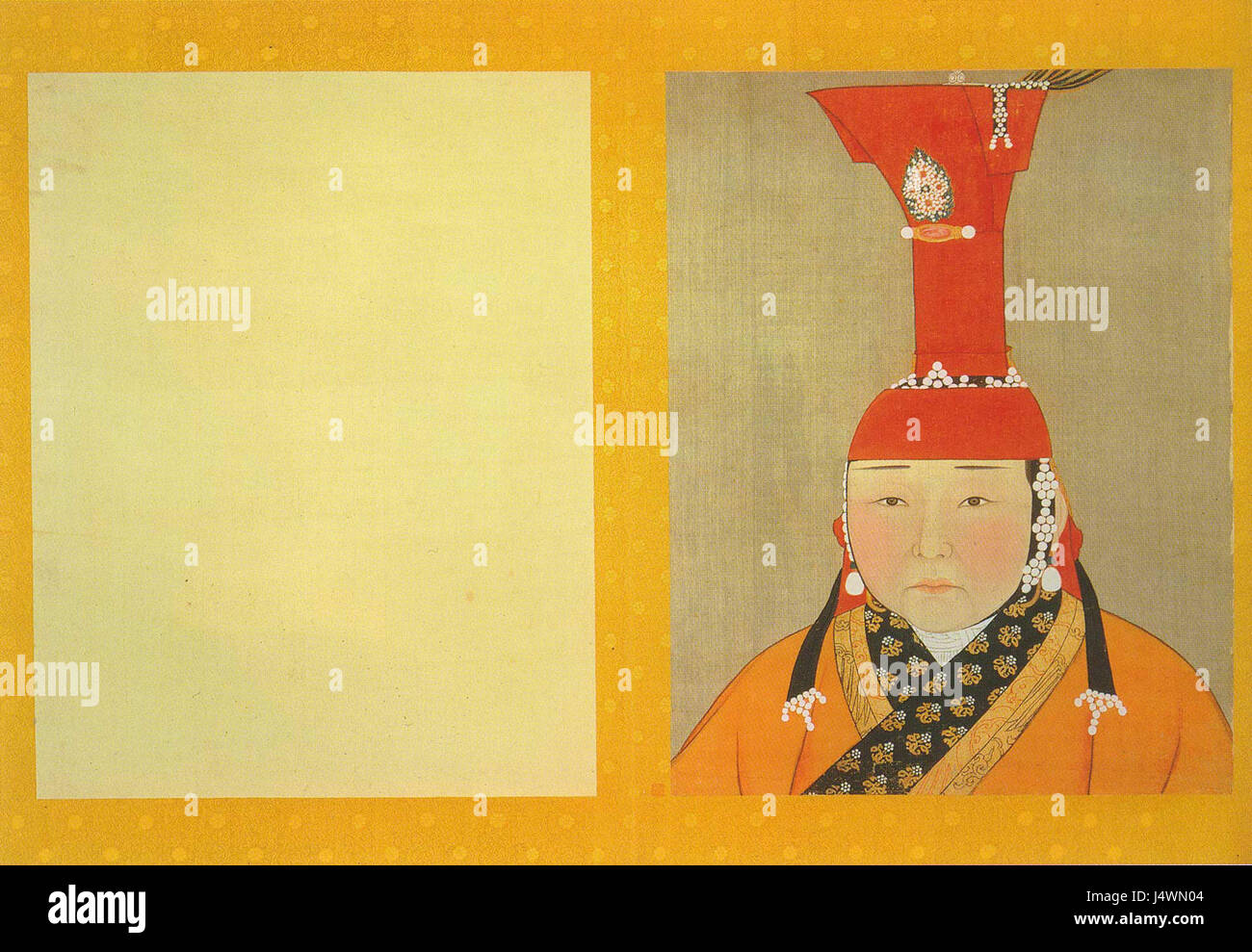 Portrait historique d'une impératrice anonyme de la dynastie Yuan, partie d'un album impérial documentant les figures royales chinoises. Banque D'Images