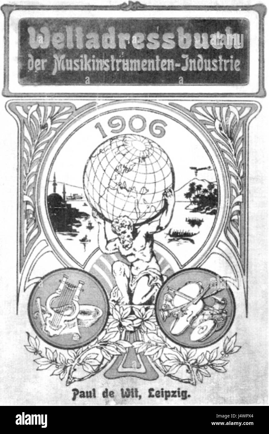 Le 'Weltadressbuch' (répertoire mondial) des instruments de musique catalogue différents types d'instruments du monde entier, servant de référence importante pour l'étude des traditions musicales mondiales et des types d'instruments. Banque D'Images