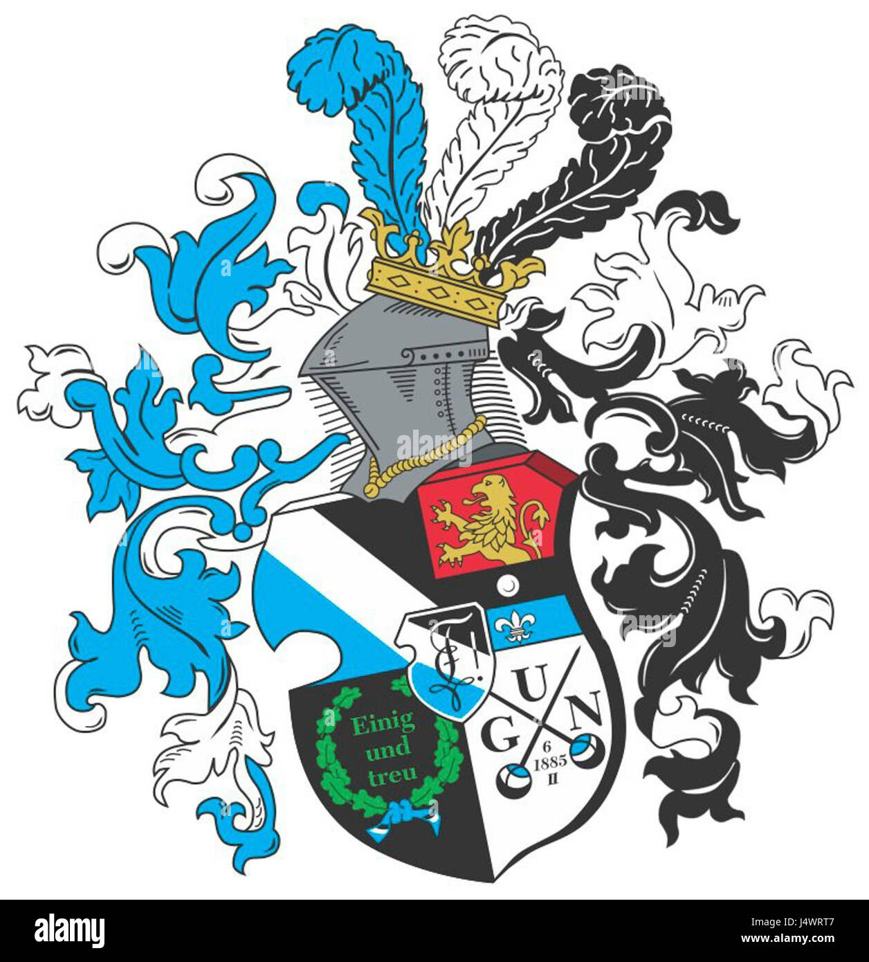 Les armoiries de la DarmstÃ¤dter Burschenschaft Frisia, une fraternité étudiante de l'Université technique de Darmstadt, présentent des éléments héraldiques traditionnels. Banque D'Images