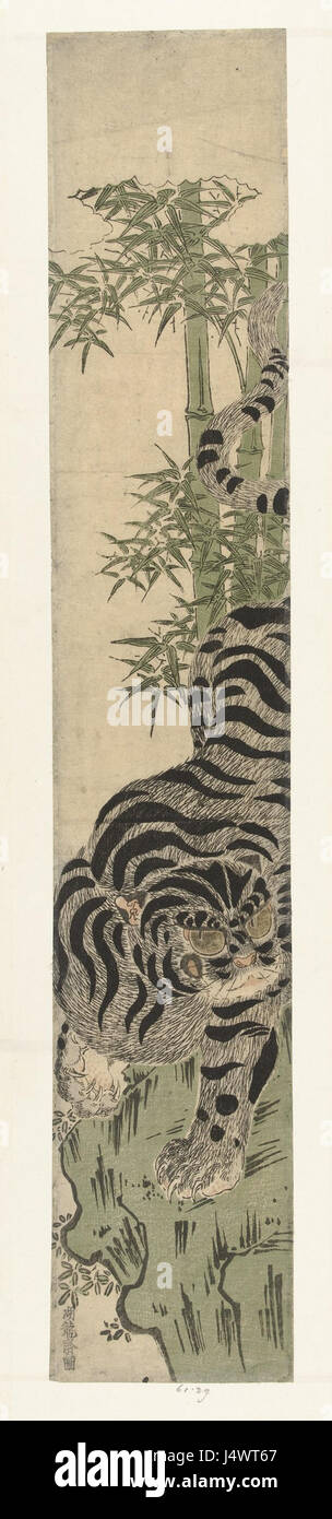 Cette œuvre, intitulée 'Tijger op Rots bij bamboe' (Tigre sur un rocher de Bamboo), est une peinture conservée au Rijksmuseum. Il représente un tigre dans un cadre naturel, entouré de bambous, reflétant le lien entre les animaux et leurs environnements en Asie Banque D'Images