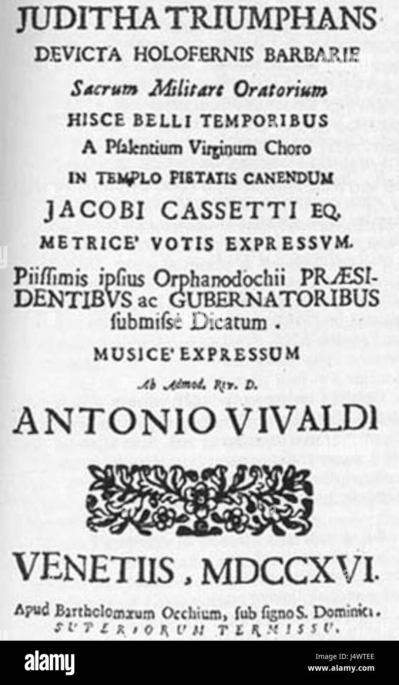 Vivaldis première édition de Juditha triumphnas Banque D'Images