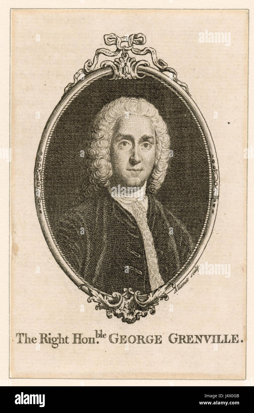 Ce portrait représente George Grenville, un homme politique britannique connu pour son rôle de premier ministre au milieu du XVIIIe siècle et ses politiques menant à la Révolution américaine, en particulier le Stamp Act. Banque D'Images