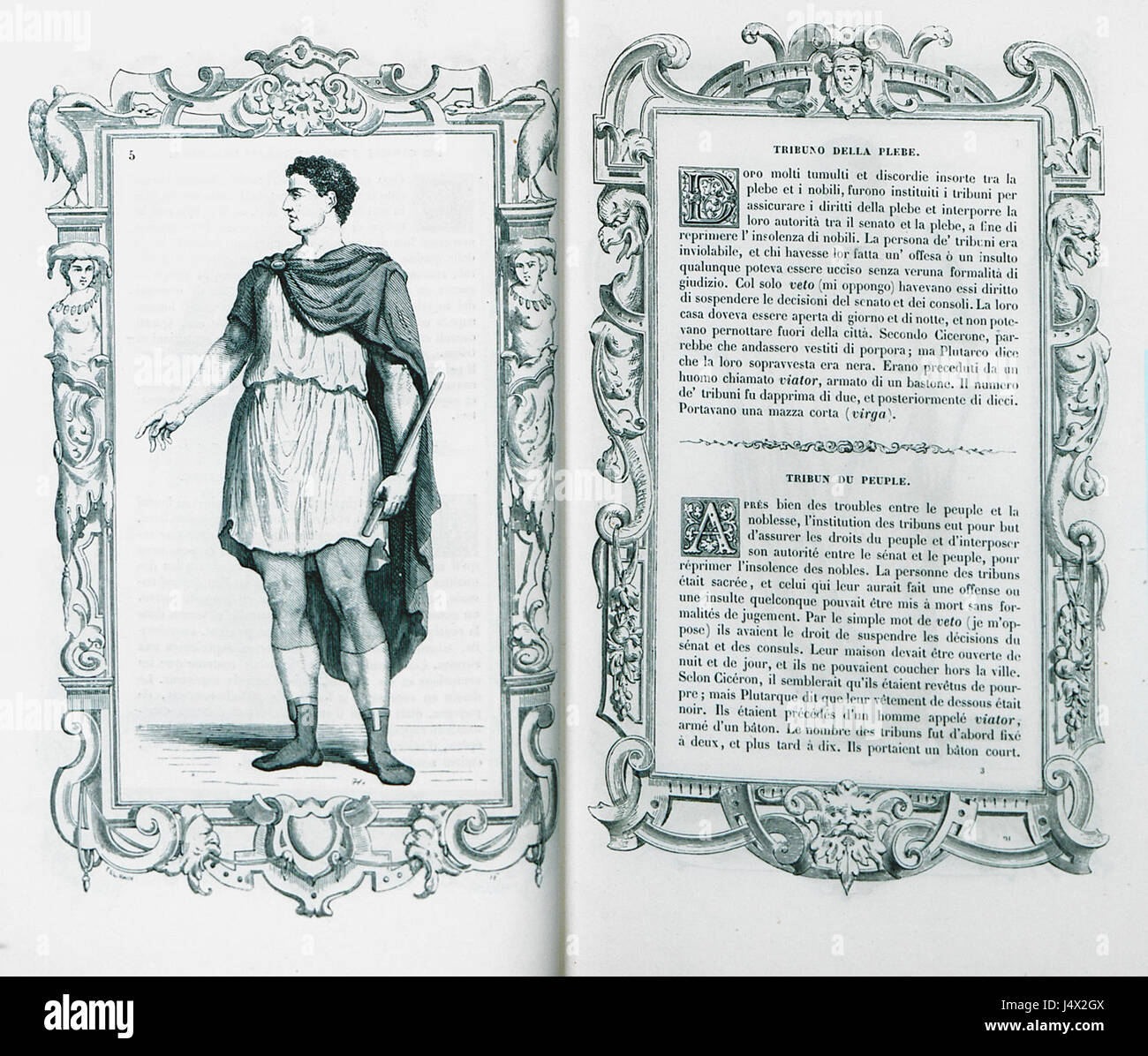 â€˜Tribuno della plebeâ€™ de Cesare Vecellio est une œuvre de 1860 décrivant le rôle des tribuns dans la Rome antique, soulignant leur position en tant que représentants de la classe plébéienne au sein de la société romaine. Banque D'Images