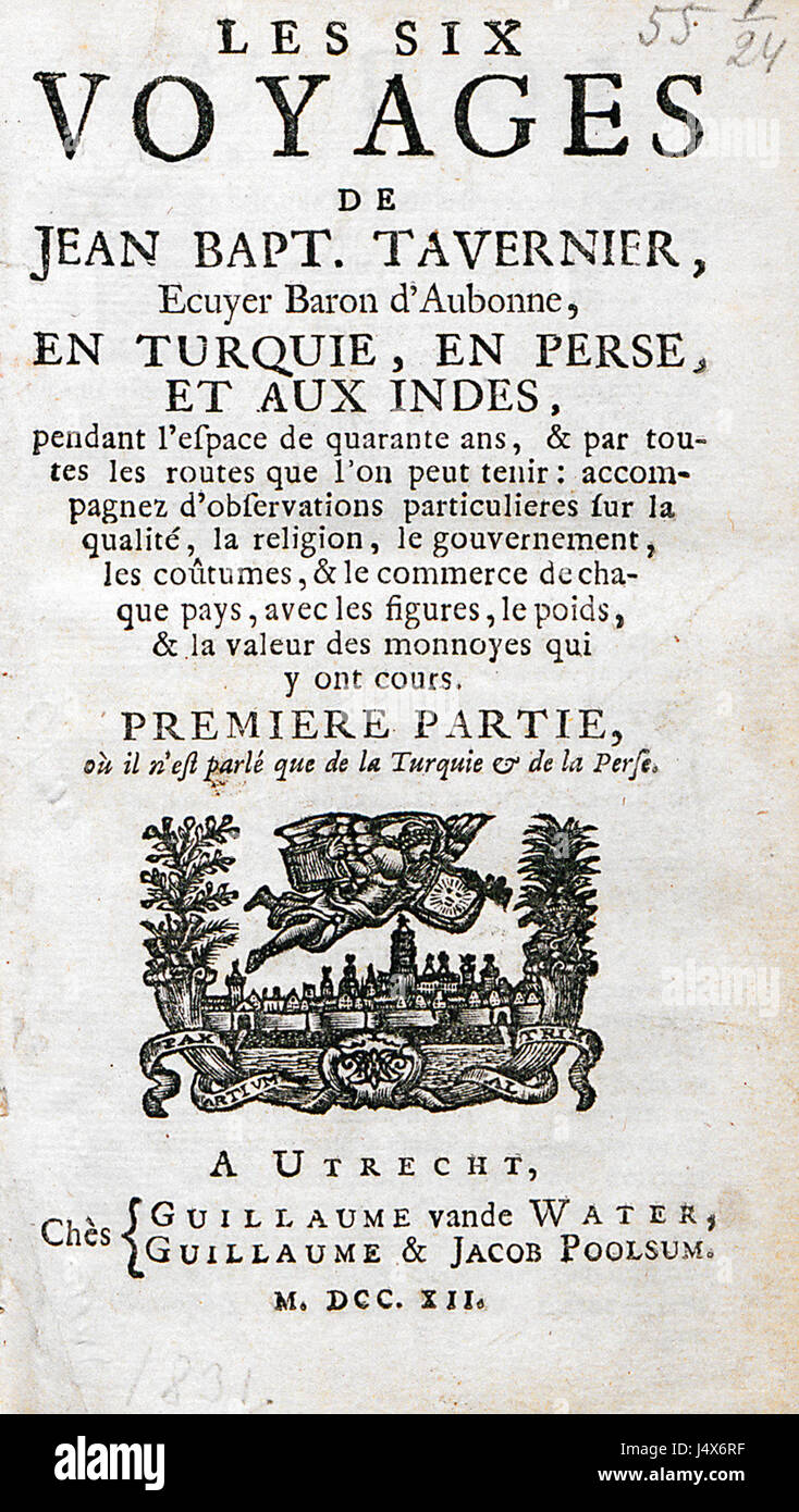 Page de titre, partie I Tavernier Jean Baptiste 1712 Banque D'Images