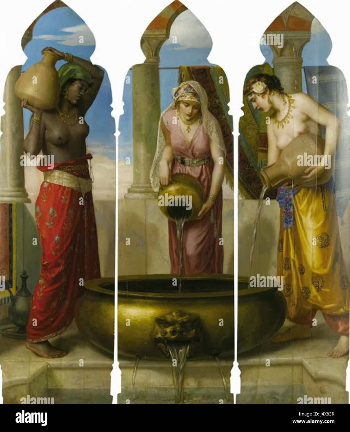 « Les Danaides » est une illustration de Walter Crane, figure éminente du mouvement Arts and Crafts. L'œuvre représente l'histoire mythologique des Danaïdes, filles du roi Danaus, condamnées à remplir éternellement un récipient qui fuit. Banque D'Images