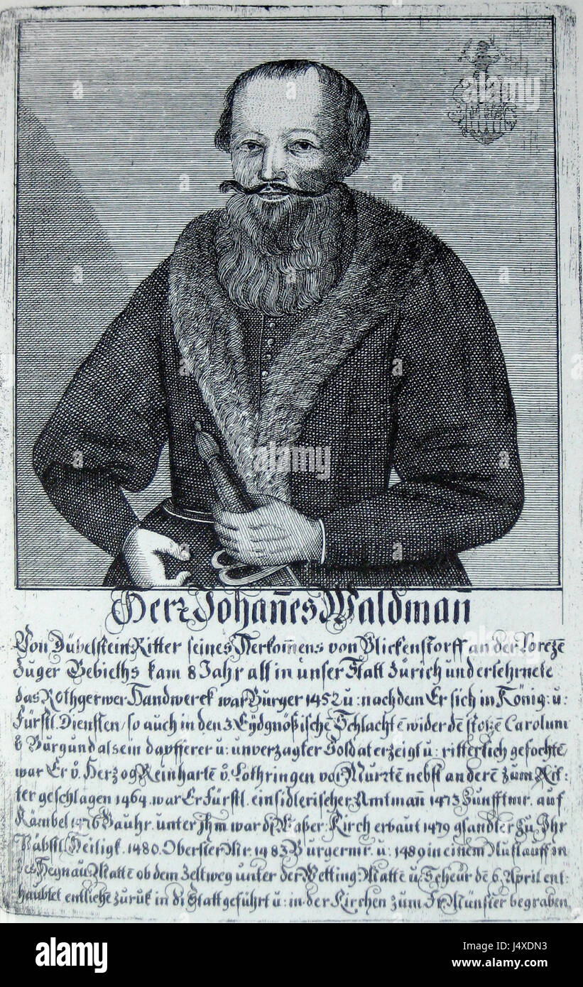 Portrait d'un individu nommé Waldmann, mettant en valeur le style artistique et le contexte historique. Banque D'Images