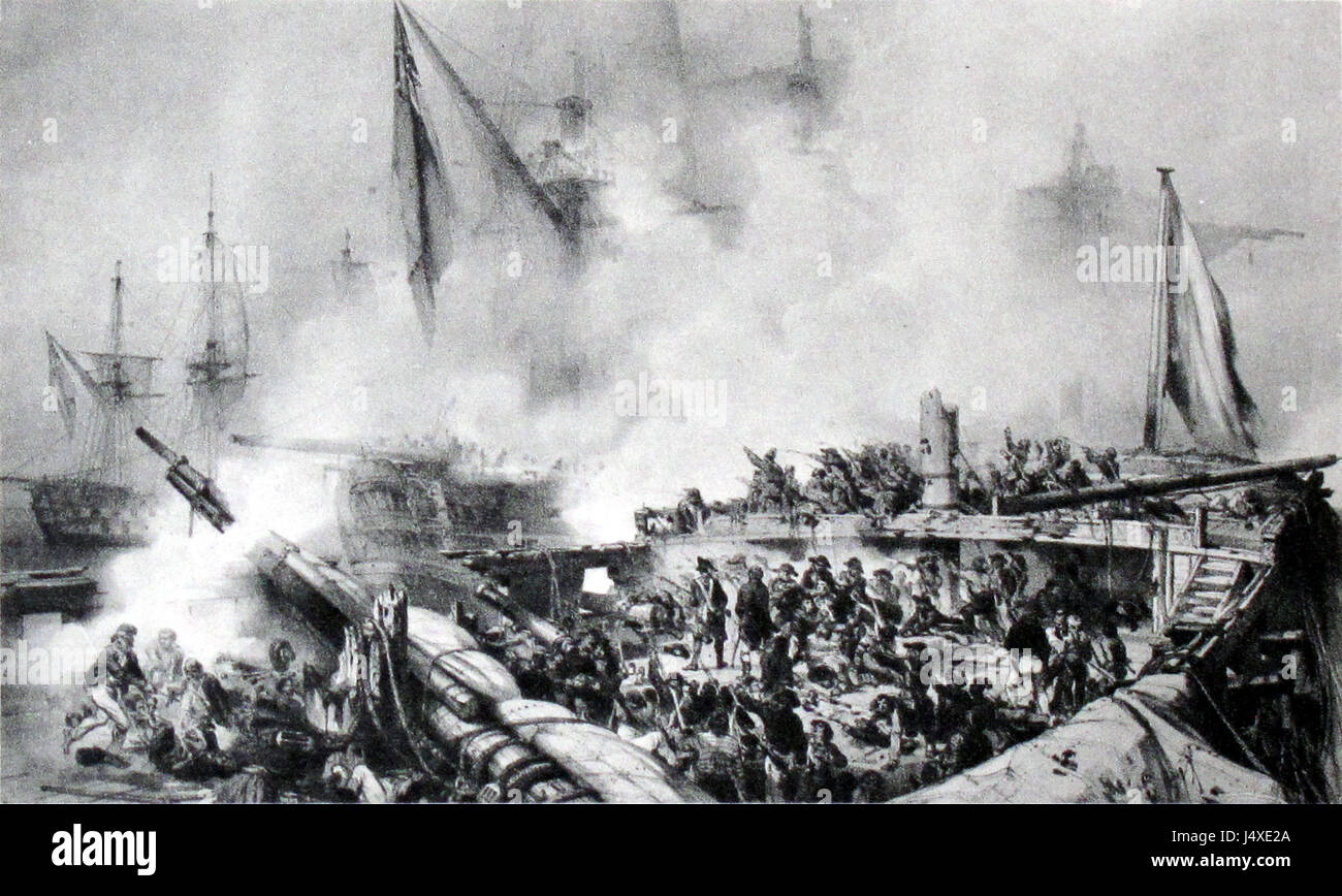 Une image historique représentant le navire français Tonnant à la bataille d'Aboukir, capturant l'importance de la guerre navale pendant les guerres napoléoniennes. Banque D'Images