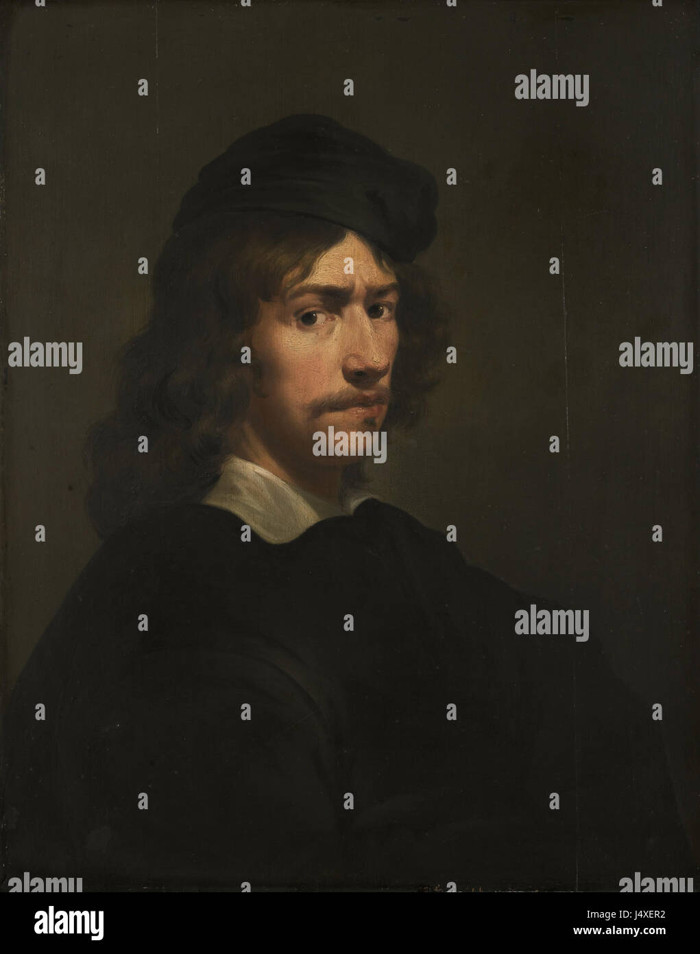 Cet autoportrait, intitulé 'Zelfportret', fait partie de la collection Rijksmuseum. Il représente l'artiste dans une pose réfléchissante, mettant en valeur leur style et leurs techniques artistiques. L'œuvre est réputée pour son rendu détaillé et son importance historique dans le contexte du portrait néerlandais. Banque D'Images