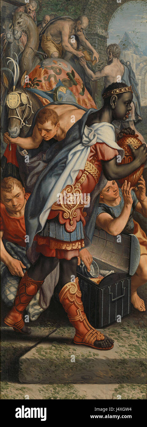 Vleugel van een altaarstuk met de aanbidding der koningen en de opdracht dans de tempel Rijksmuseum SK 1909 Banque D'Images