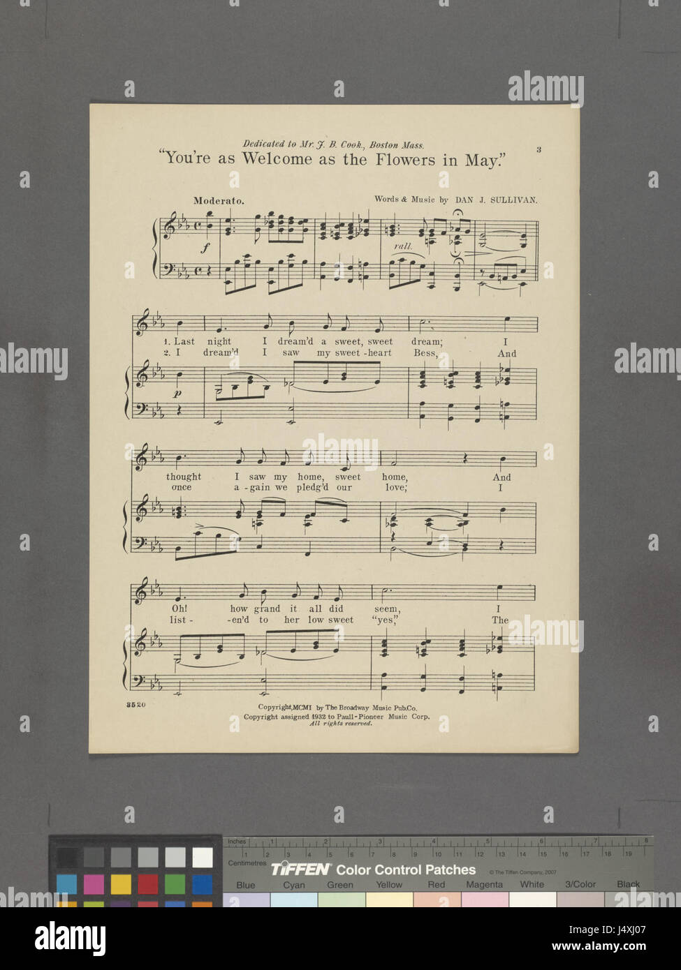 Cette phrase, « vous êtes les bienvenus comme les fleurs en mai », extraite d'une œuvre conservée dans la bibliothèque publique de New York, exprime un sentiment chaleureux et accueillant, reflétant le charme et la beauté associés à l'arrivée du printemps. Banque D'Images