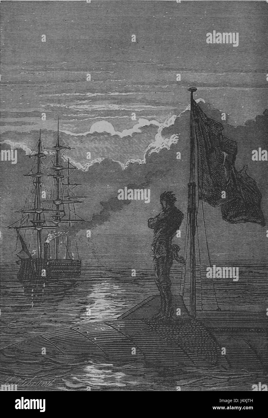 Il s'agit d'une représentation de la célèbre œuvre de Vern, 'vingt mille lieues sous les mers' (20 000 ligues sous la mer), montrant une scène du voyage sous-marin aventureux qui définit l'essence du roman. Il met en lumière les merveilles de l'exploration océanique. Banque D'Images