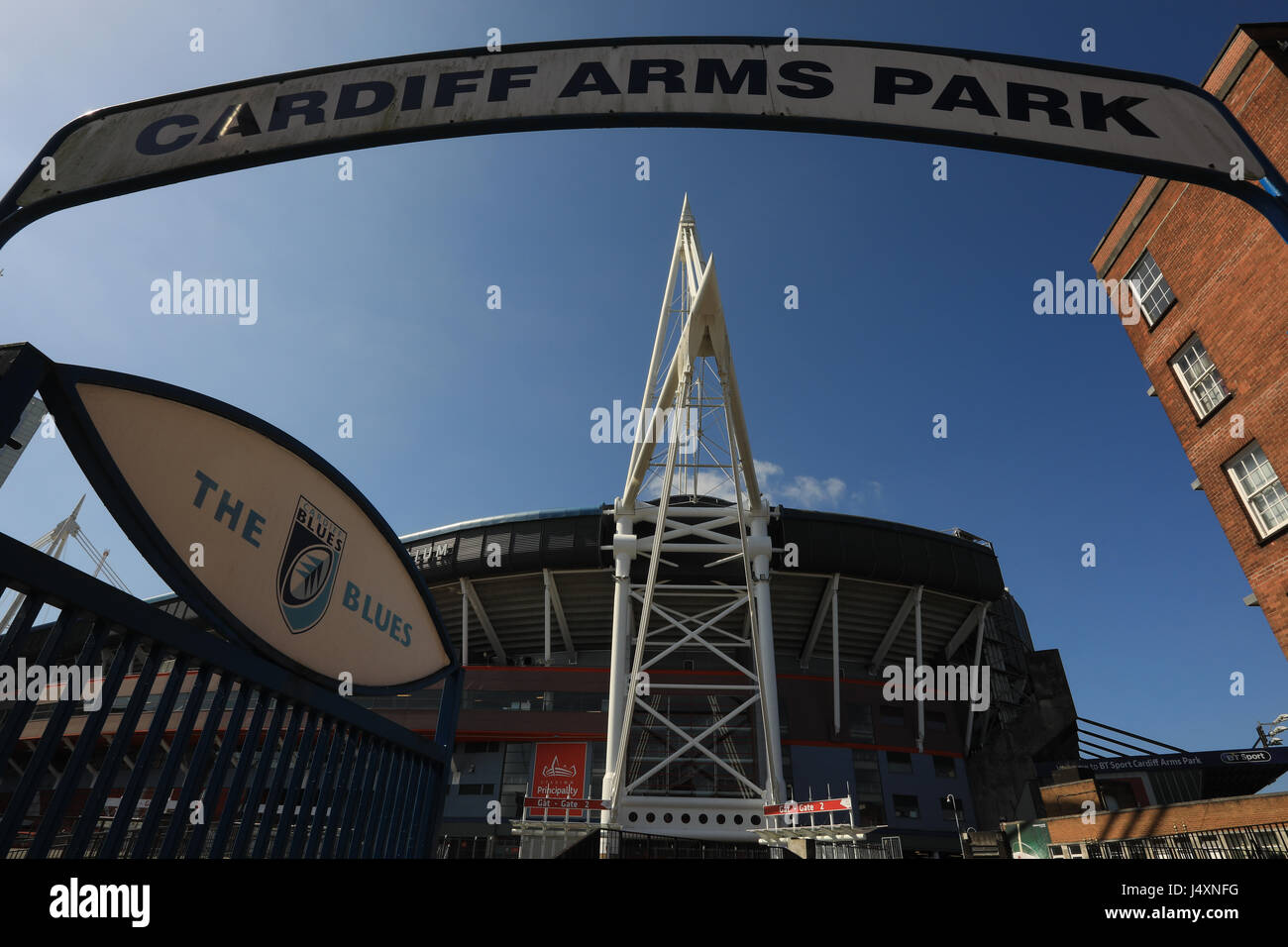 Principauté Stadium, stade du millénaire officiellement, Cardiff, Pays de Galles, Royaume-Uni. Accueil de Rugby gallois et le lieu de la finale de la Ligue des Champions 2017. Banque D'Images