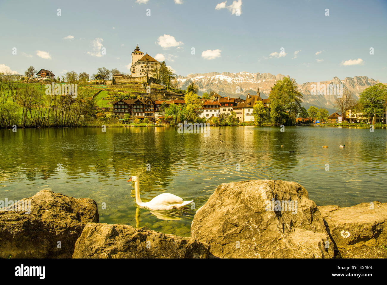 Avis de Werdenberg château vu du lac de Zürich, Sankt Gallen, Suisse canton. Derek Hudson / Alamy Stock Photo Banque D'Images