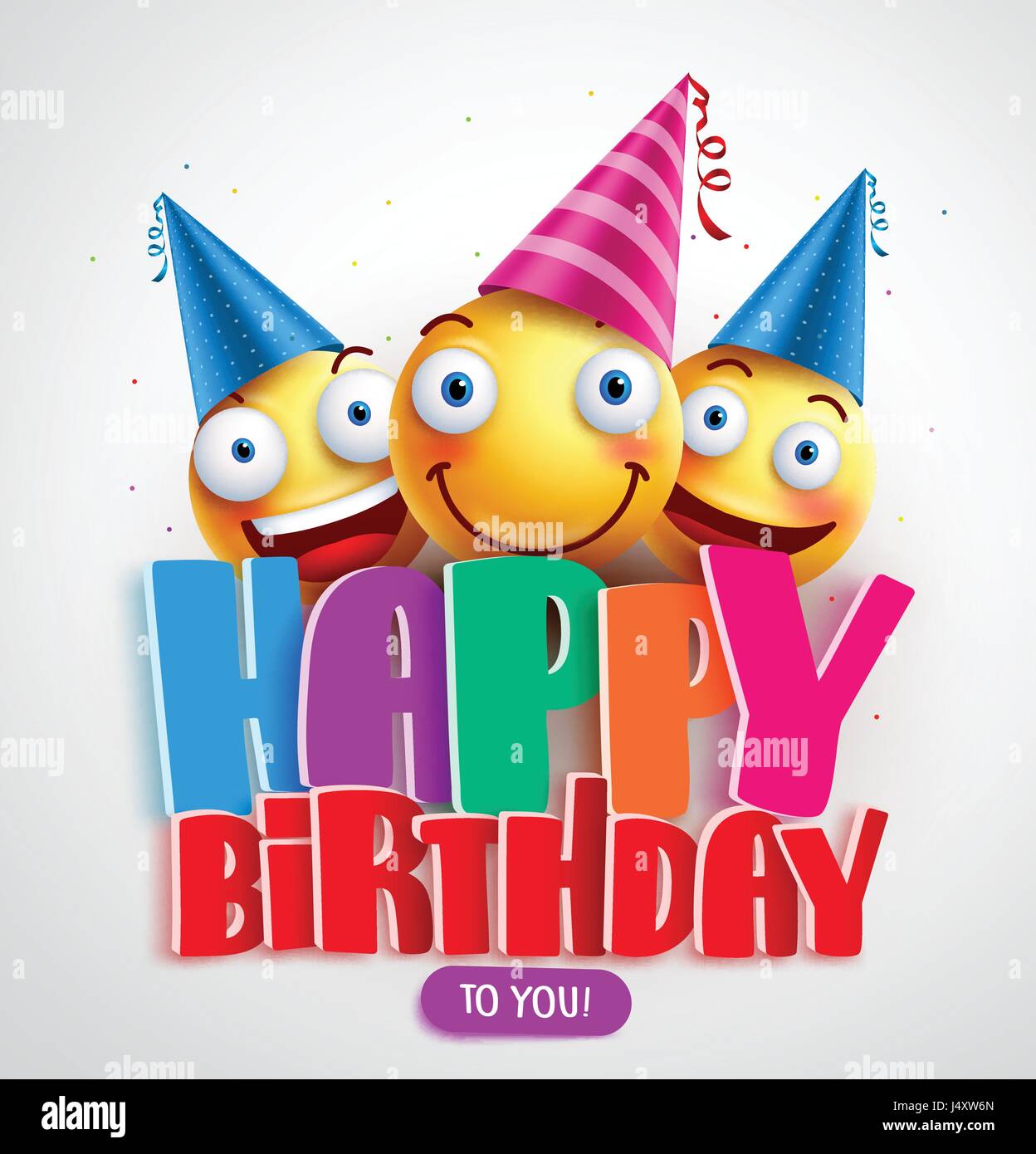 Joyeux Anniversaire A Vous Vector Design De Bannieres Avec Funny Smileys Wearing Birthday Hat Dans Le Texte Colore En Fond Blanc Vector Illustration Image Vectorielle Stock Alamy