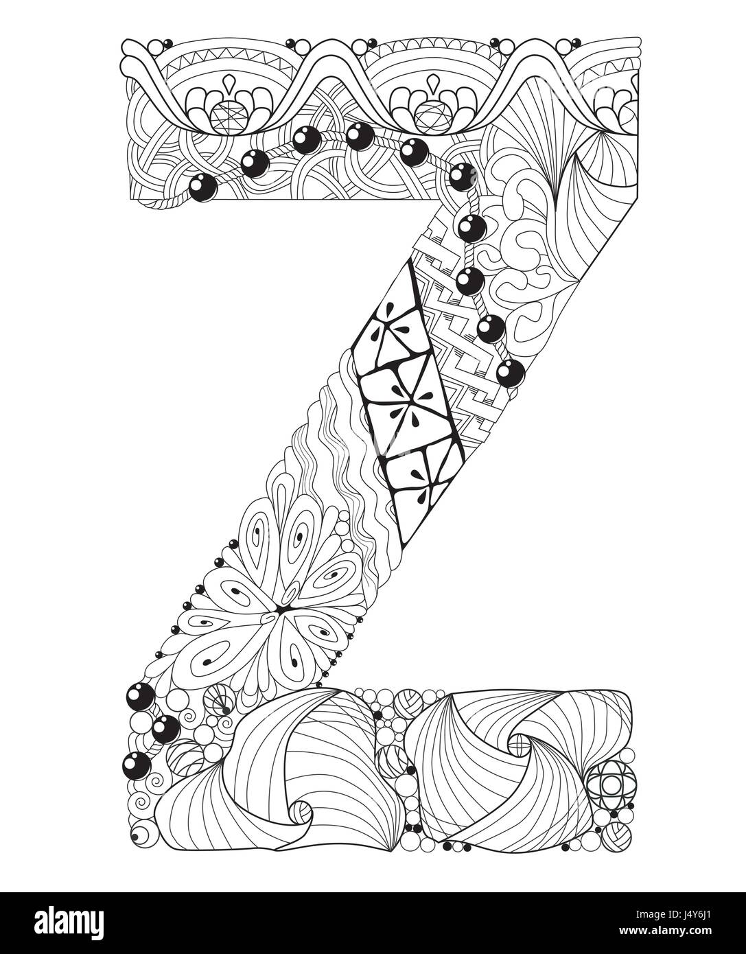 Lettre Z pour la coloration. Objet décoratif de scénario zentangle Illustration de Vecteur