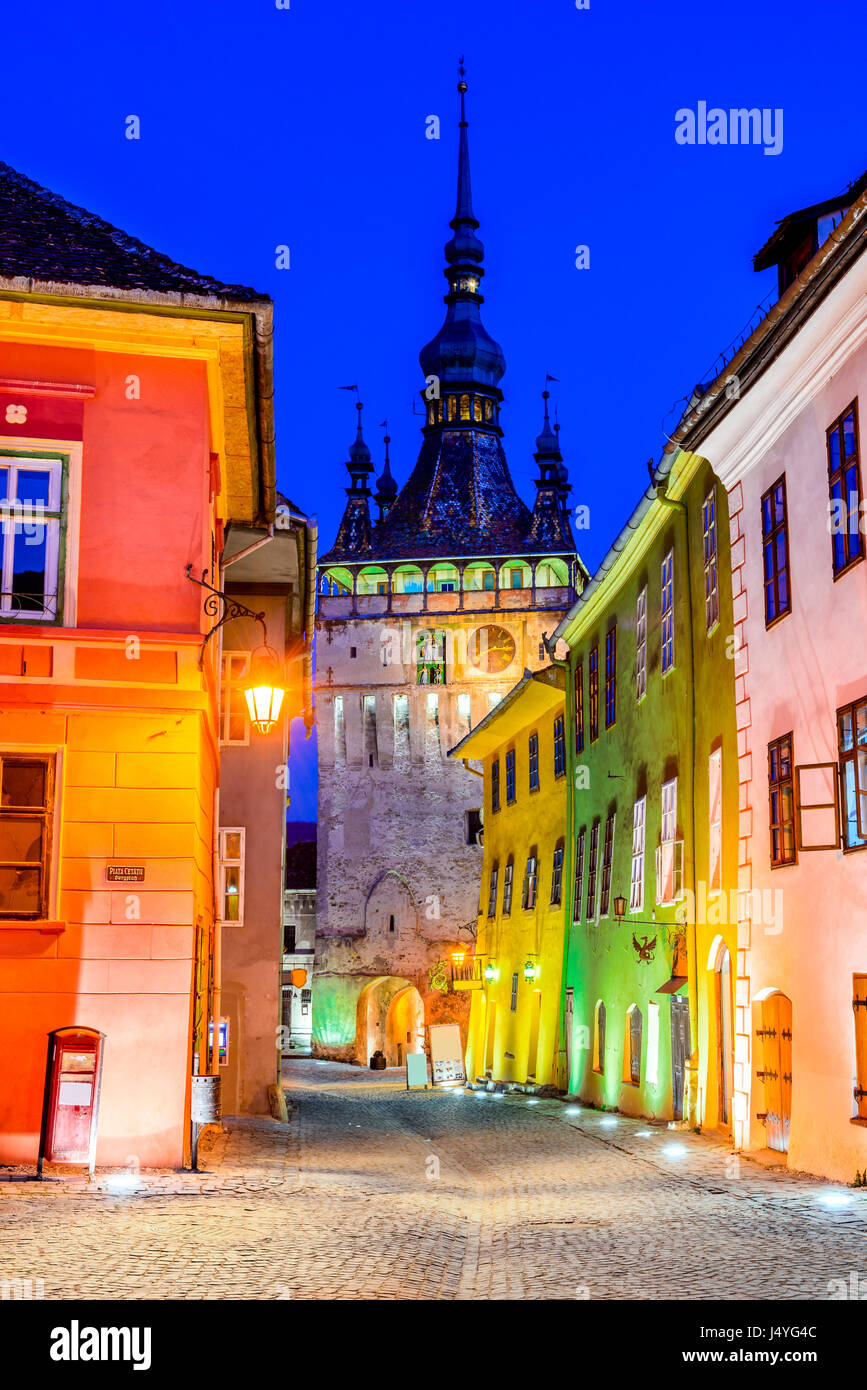 Sighisoara, Roumanie. Citadelle médiévale, situé dans la région historique de Transylvanie, construit par les Saxons de Transylvanie. Banque D'Images