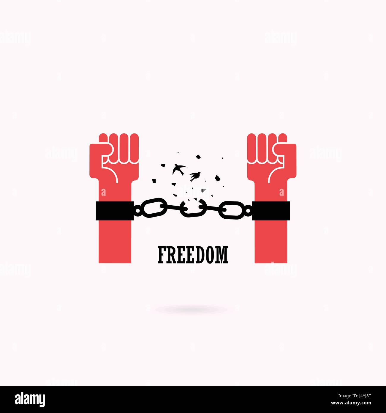 La main de l'homme et la chaîne brisée avec les symboles de la liberté d'oiseaux.concept.vector illustration Illustration de Vecteur