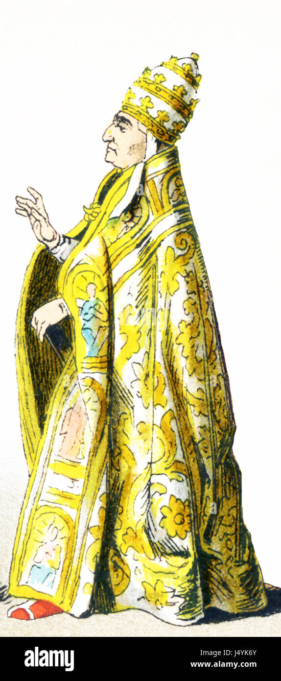 La figure ci-contre représente le Pape Alexandre VI en 1500 A.D. Il est vêtu de vêtements pour l'lorsqu'il officie et participe à des cérémonies religieuses. L'illustration dates à 1882. Banque D'Images