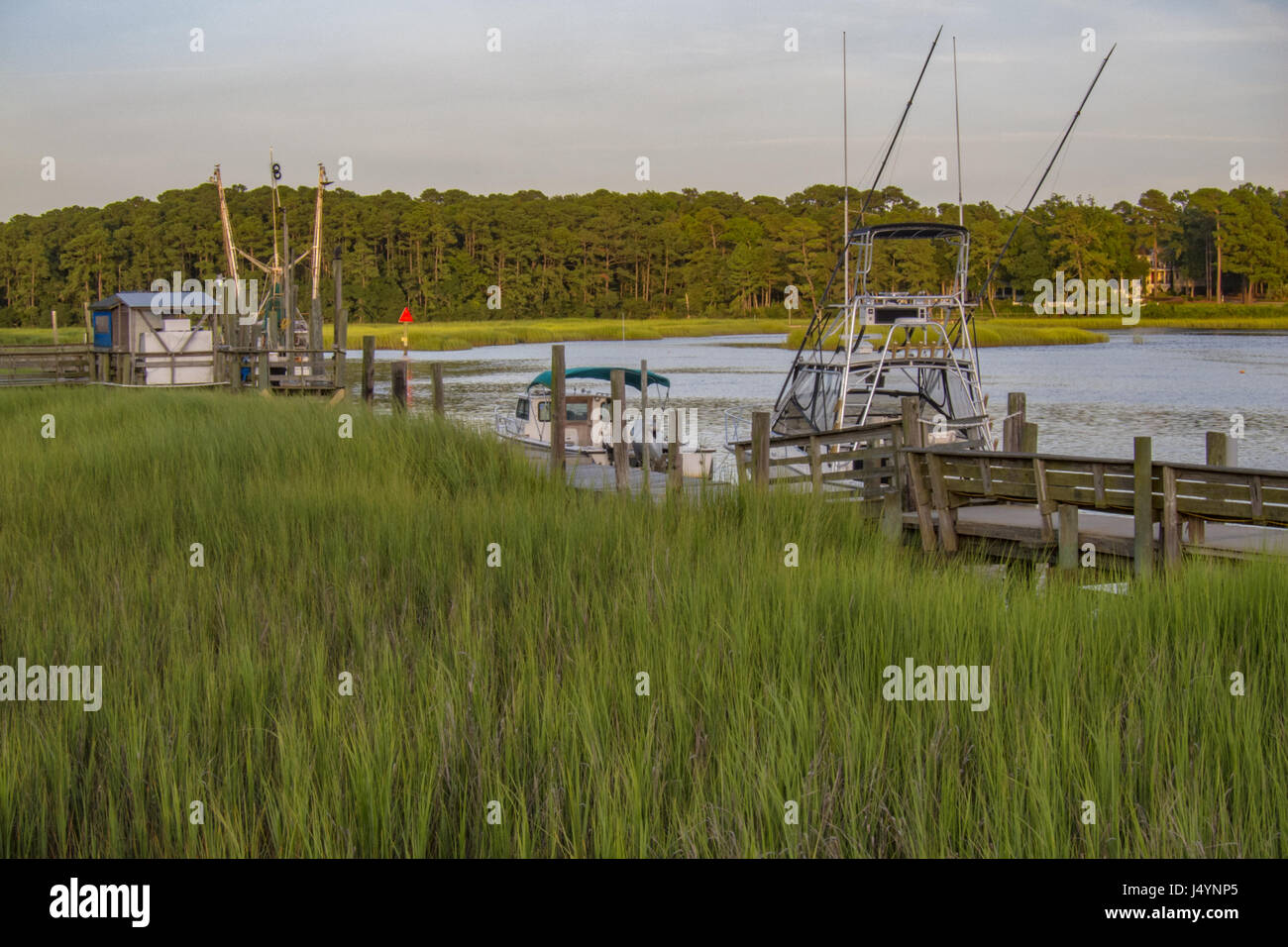 Les bateaux de pêche dans la région de Calabash, North Carolina, USA Banque D'Images
