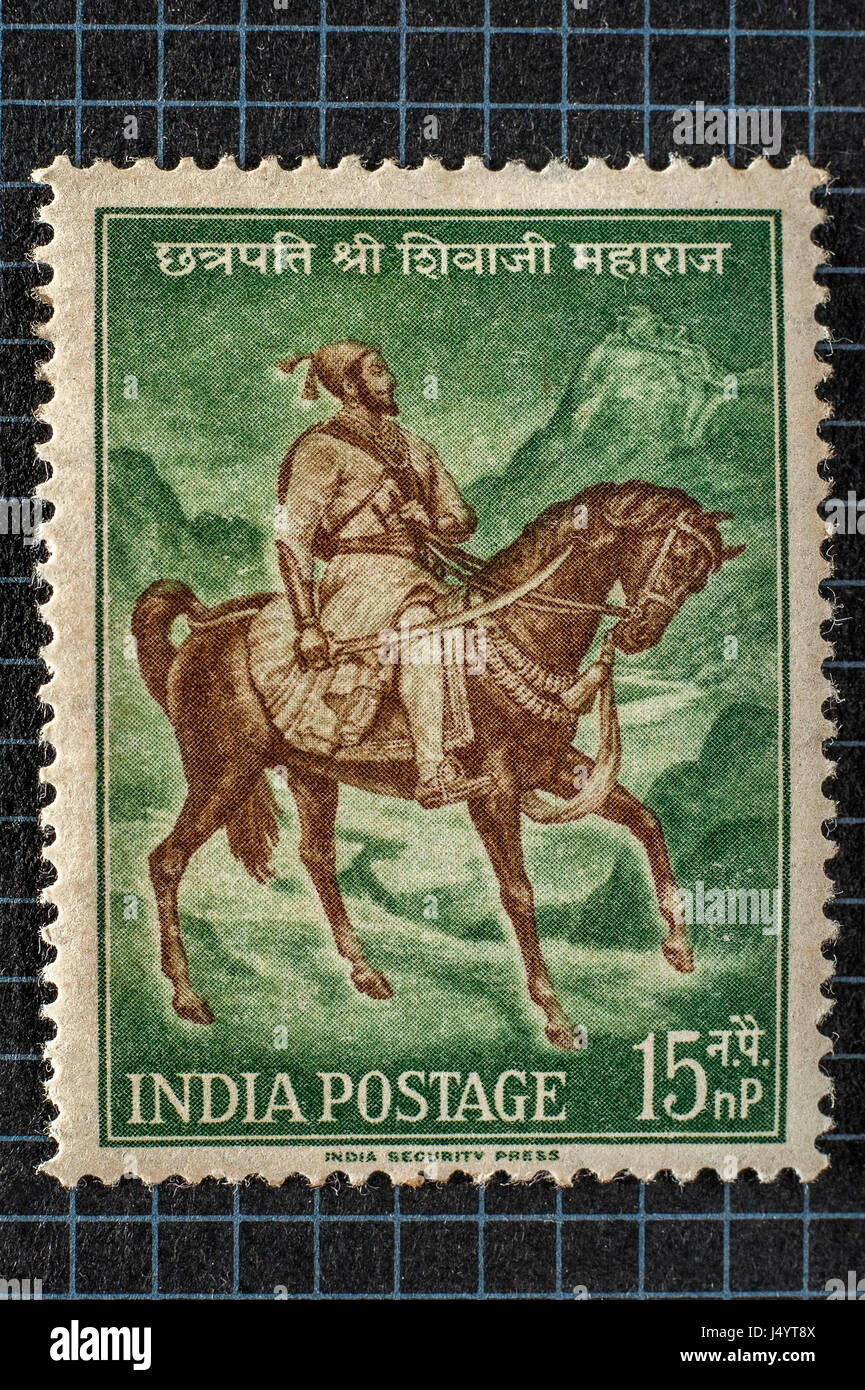 Vintage stamp Chhatrapati Shivaji Maharaj, de l'Inde, l'Asie Banque D'Images