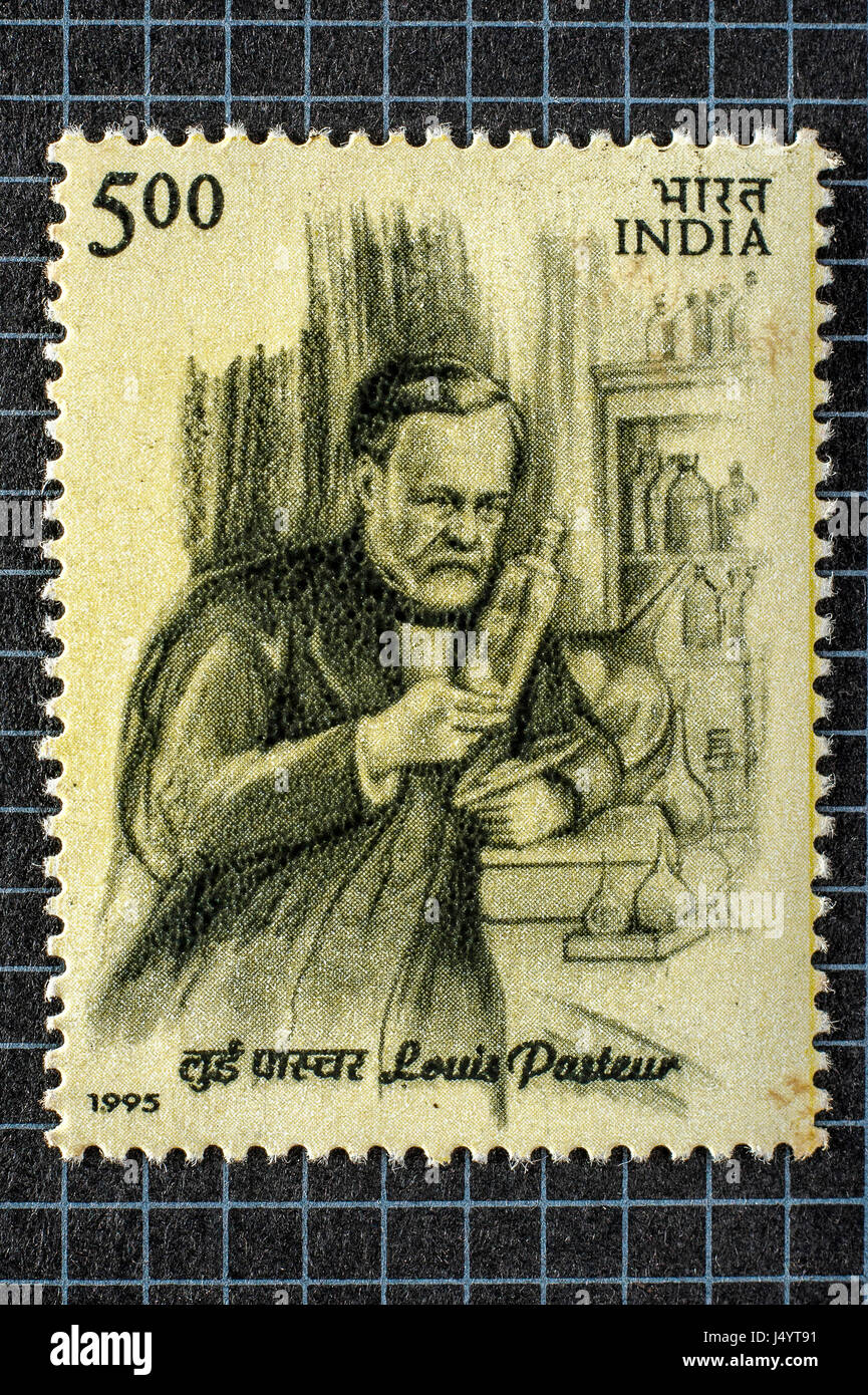 Vintage stamp de Louis Pasteur, l'Inde, l'Asie Banque D'Images