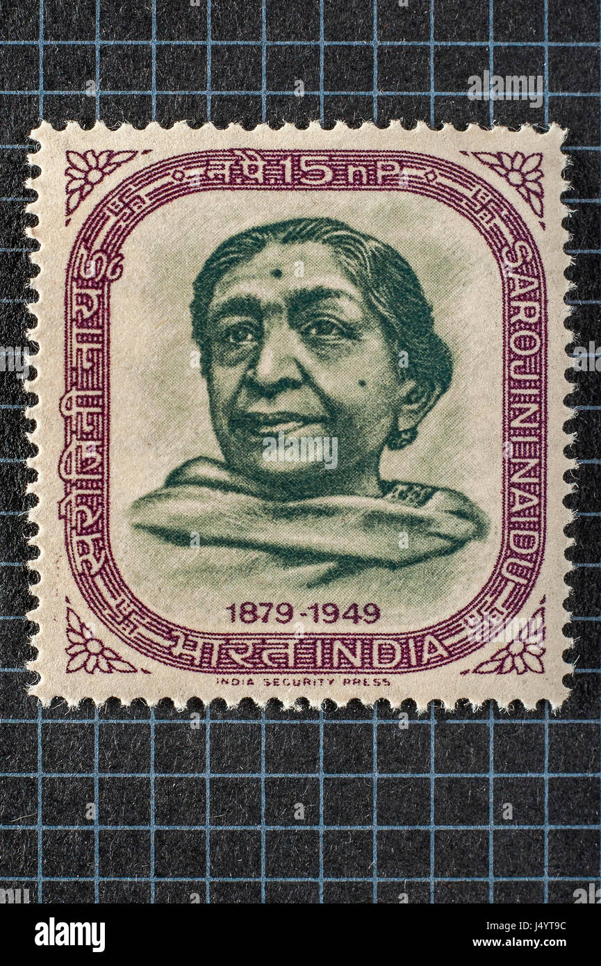 Vintage stamp de Sarojini Naidu, l'Inde, l'Asie Banque D'Images