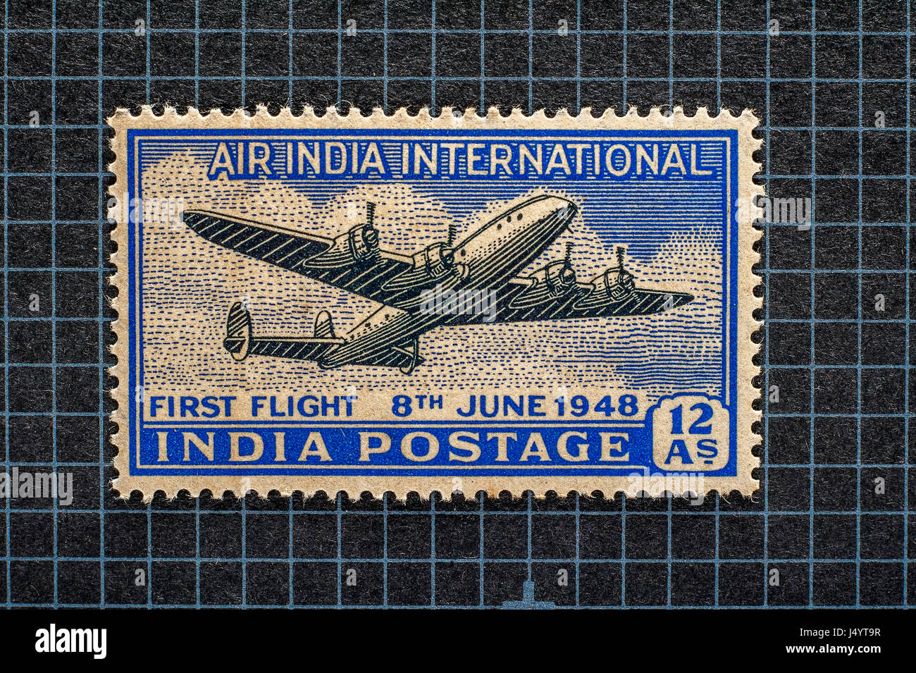 Vintage stamp du premier vol international d'air india, Inde, Asie Banque D'Images