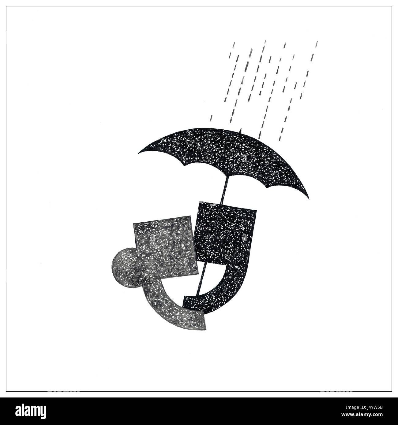 Commascapes Illustration dessin montrant de romance under umbrella Banque D'Images