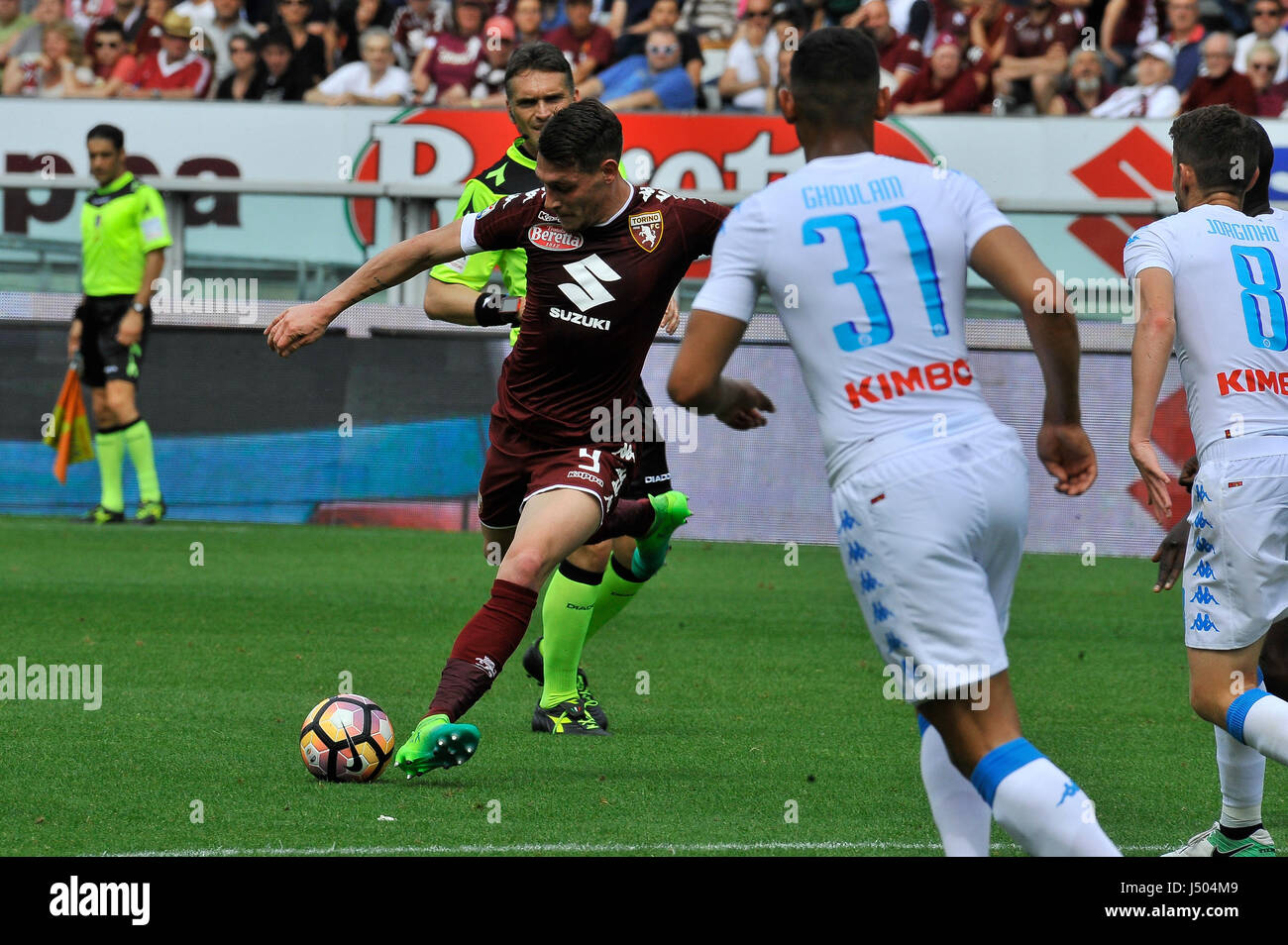 Turin, Italie. 14 mai, 2017. Andrea Belotti pendant le match Serie A TIM entre Torino FC et Napoli SSC au Stadio Olimpico Grande Torino. Le résultat final du match est 0-5. Crédit : Fabio Annemasse/Alamy Live News Banque D'Images