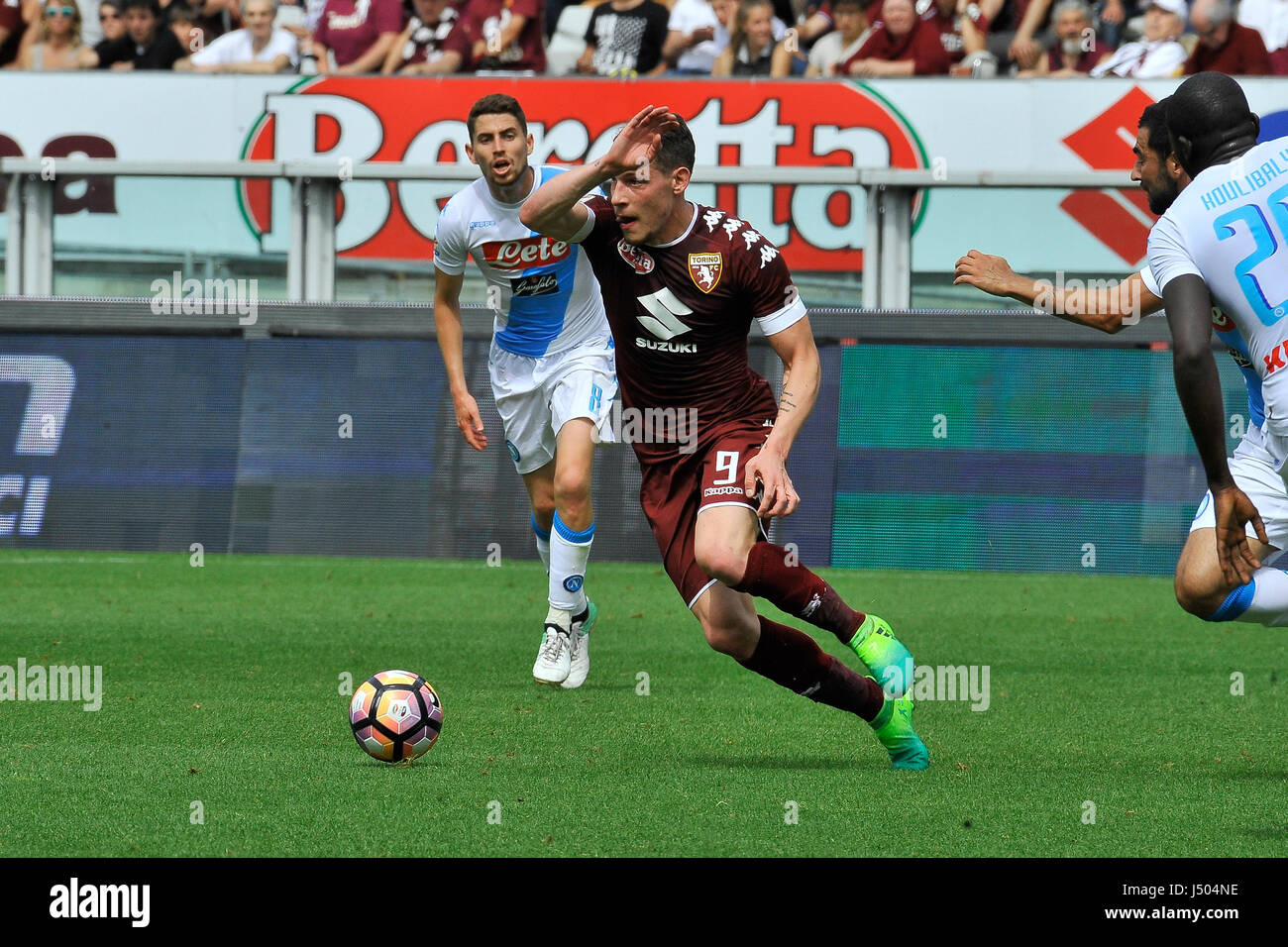 Turin, Italie. 14 mai, 2017. Andrea Belotti pendant le match Serie A TIM entre Torino FC et Napoli SSC au Stadio Olimpico Grande Torino. Le résultat final du match est 0-5. Crédit : Fabio Annemasse/Alamy Live News Banque D'Images