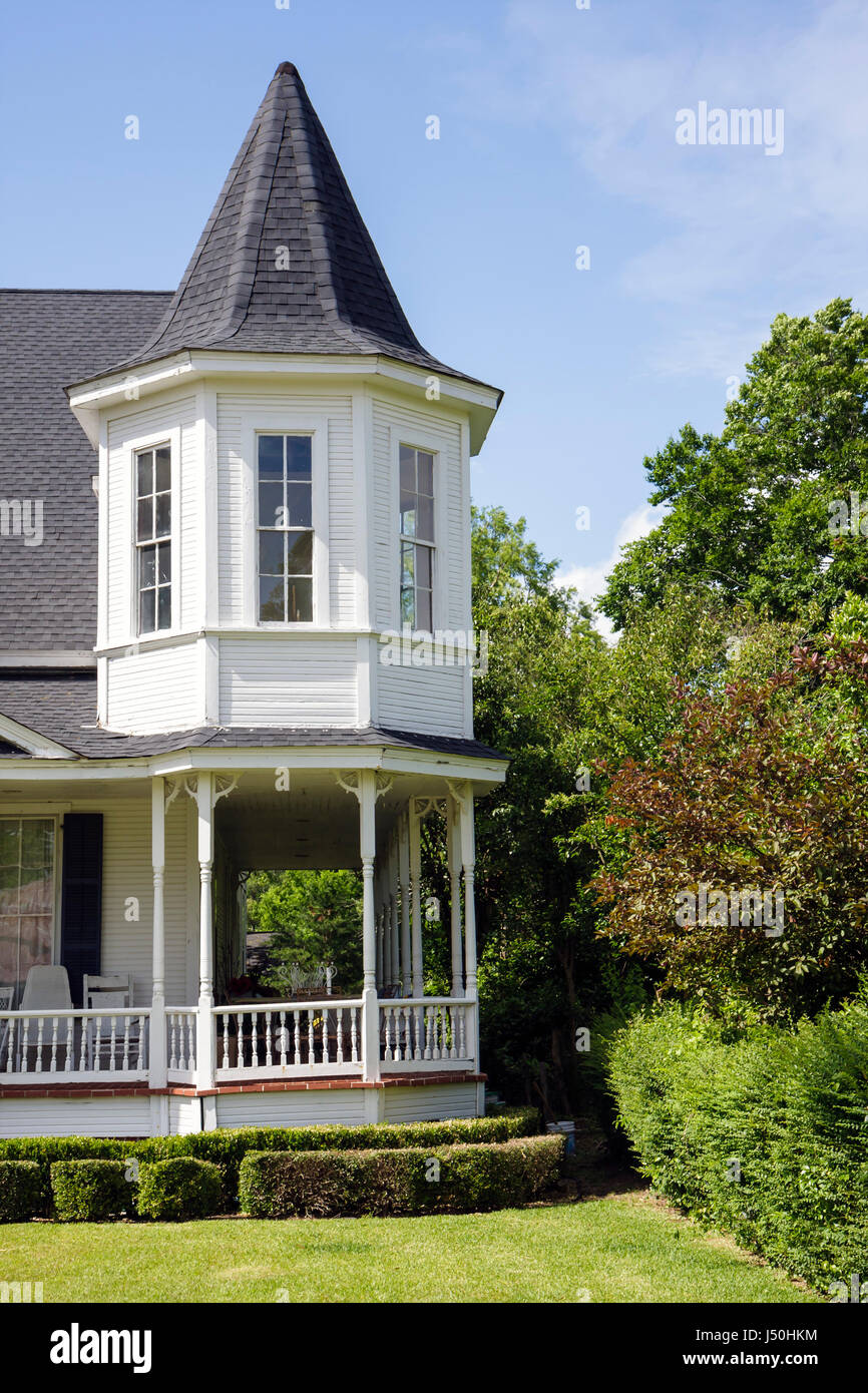 Monroeville Alabama, Pineville Road, maisons historiques, maison Hybart, style Queen Anne, colonnes, porche enveloppant, tourelle, les visiteurs voyage touristique Banque D'Images