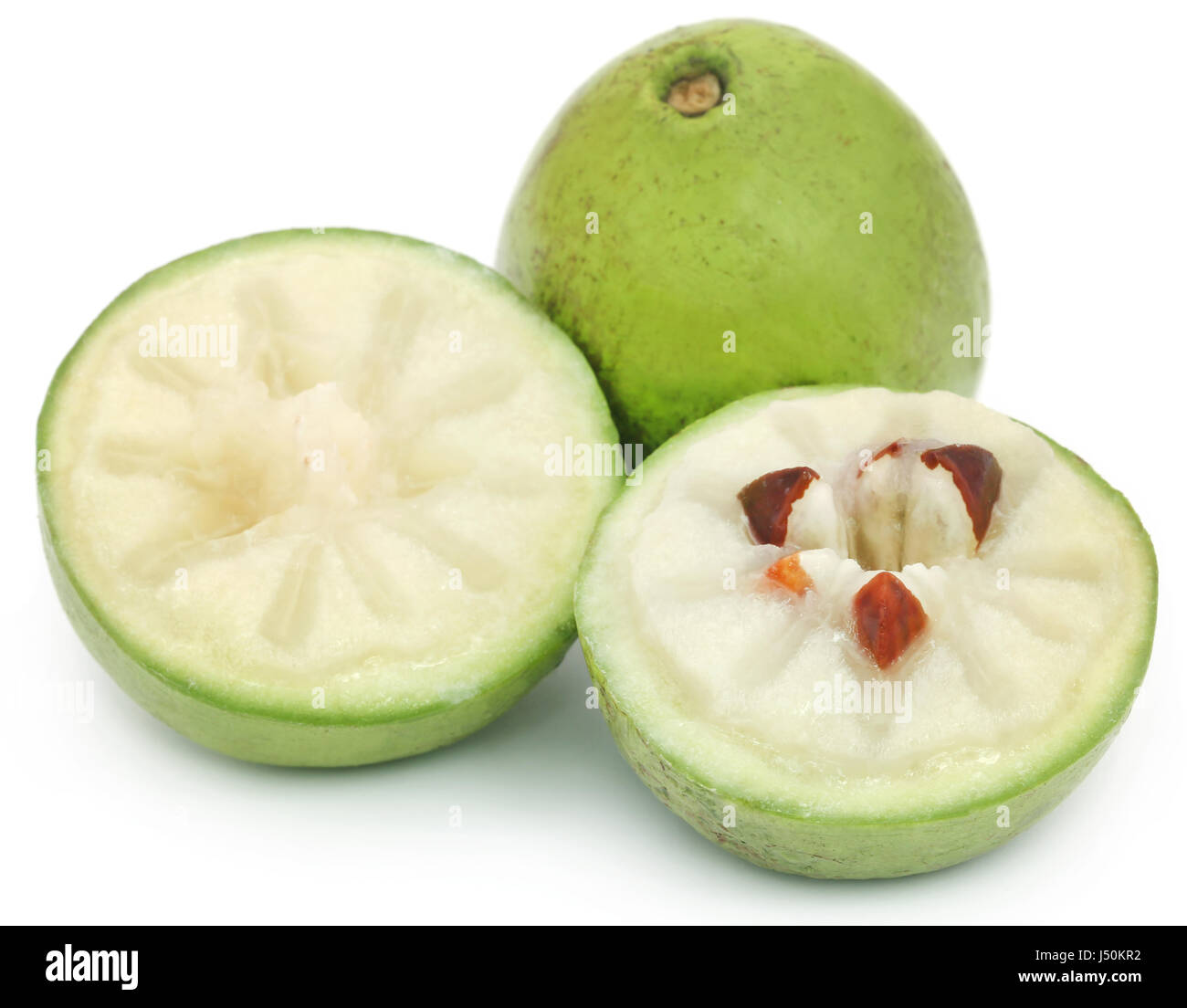 Chrysophyllum cainito ou apple star over white background Banque D'Images