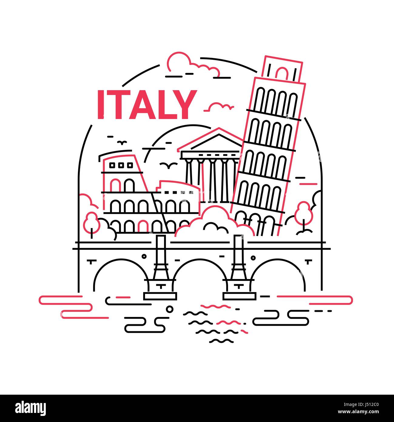 Italie - moderne ligne vectorielle illustration voyage Illustration de Vecteur