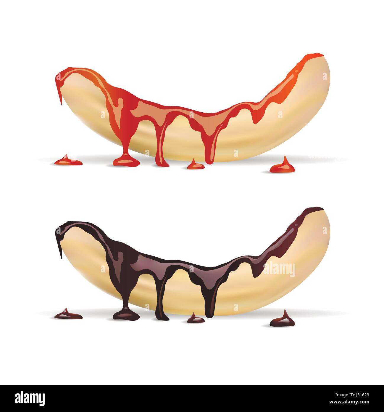 Avec la banane au chocolat et au caramel liquide Illustration de Vecteur